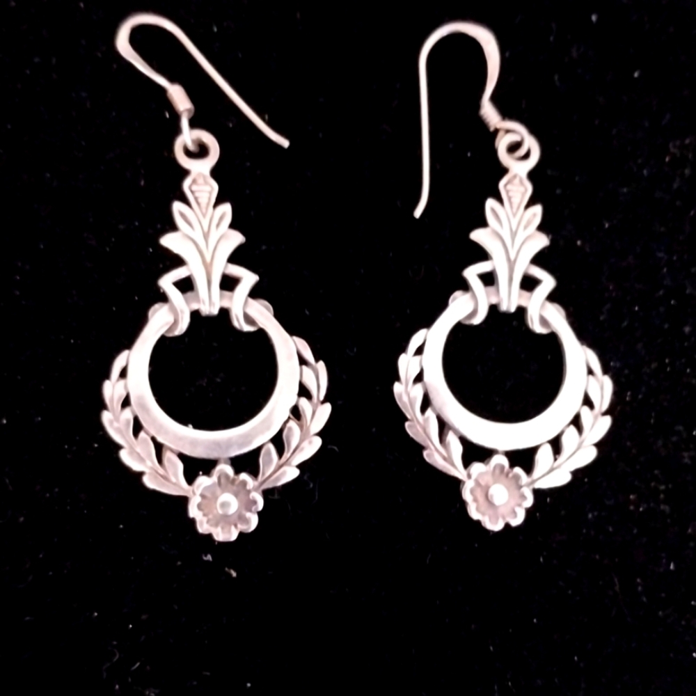 Sterling silver boho vintage look dangle earrings new